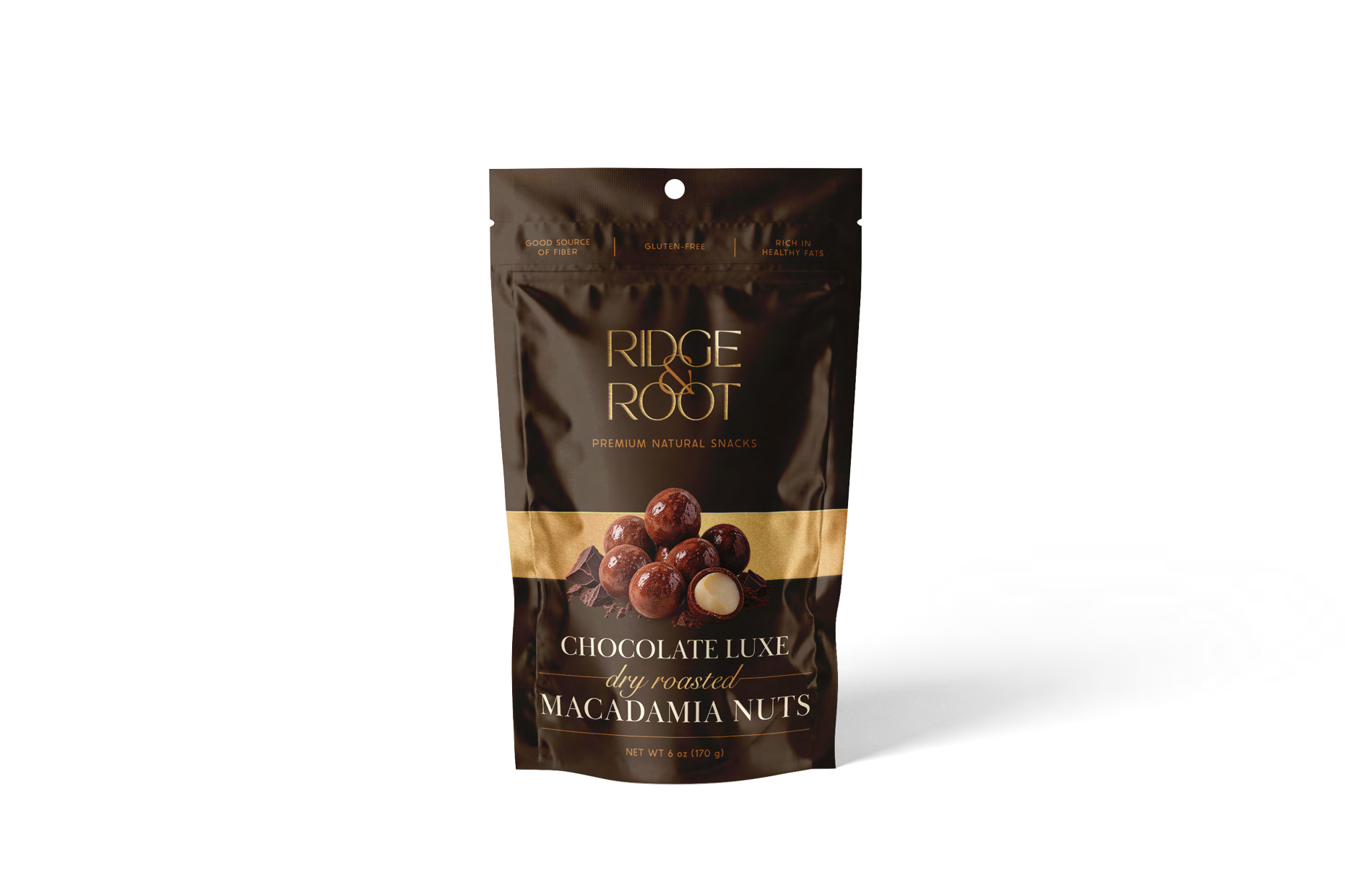 Chocolate Luxe dry roasted macadamia nuts pouch